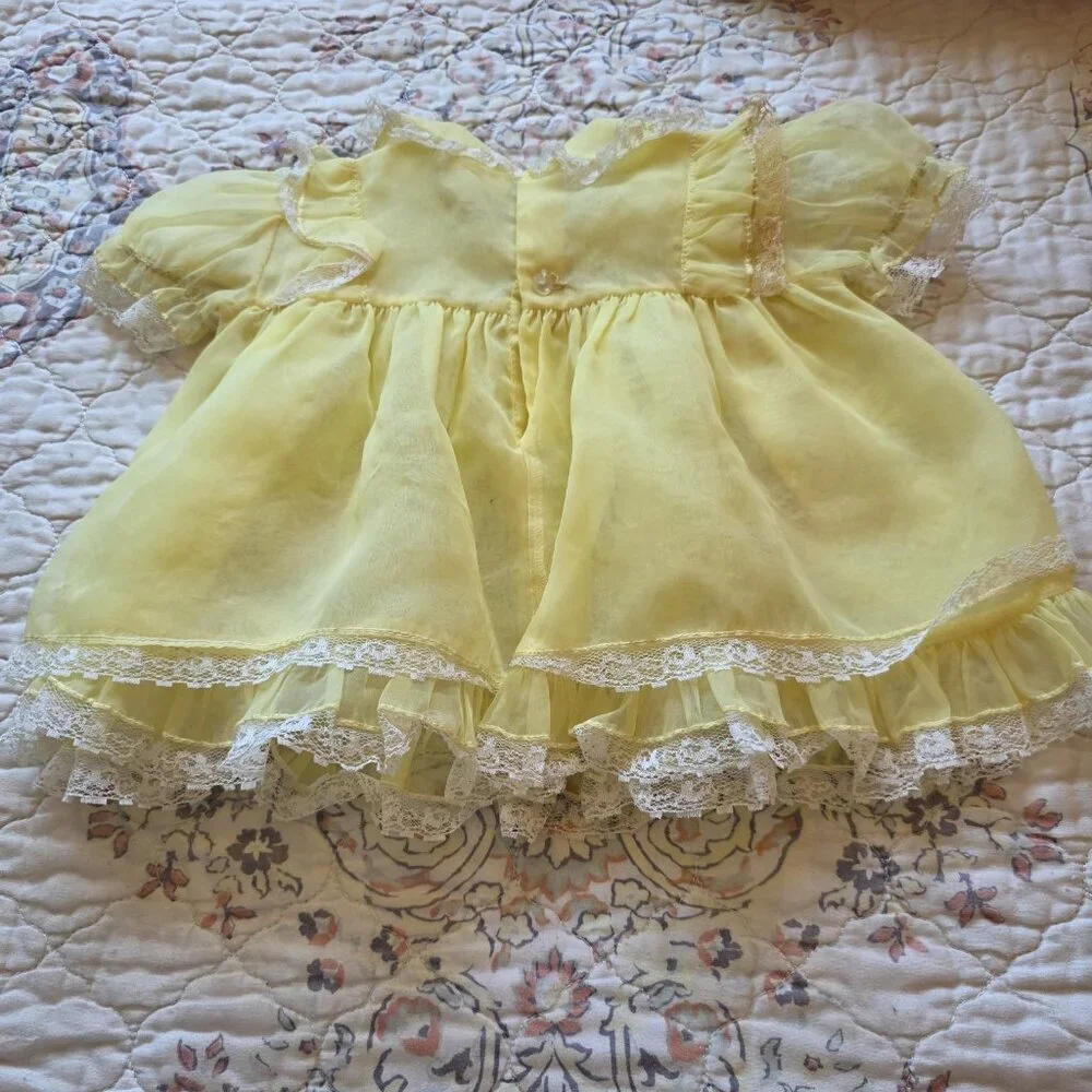Nanette Vintage Yellow Shear Nylon Dress Baby Size 9 Months